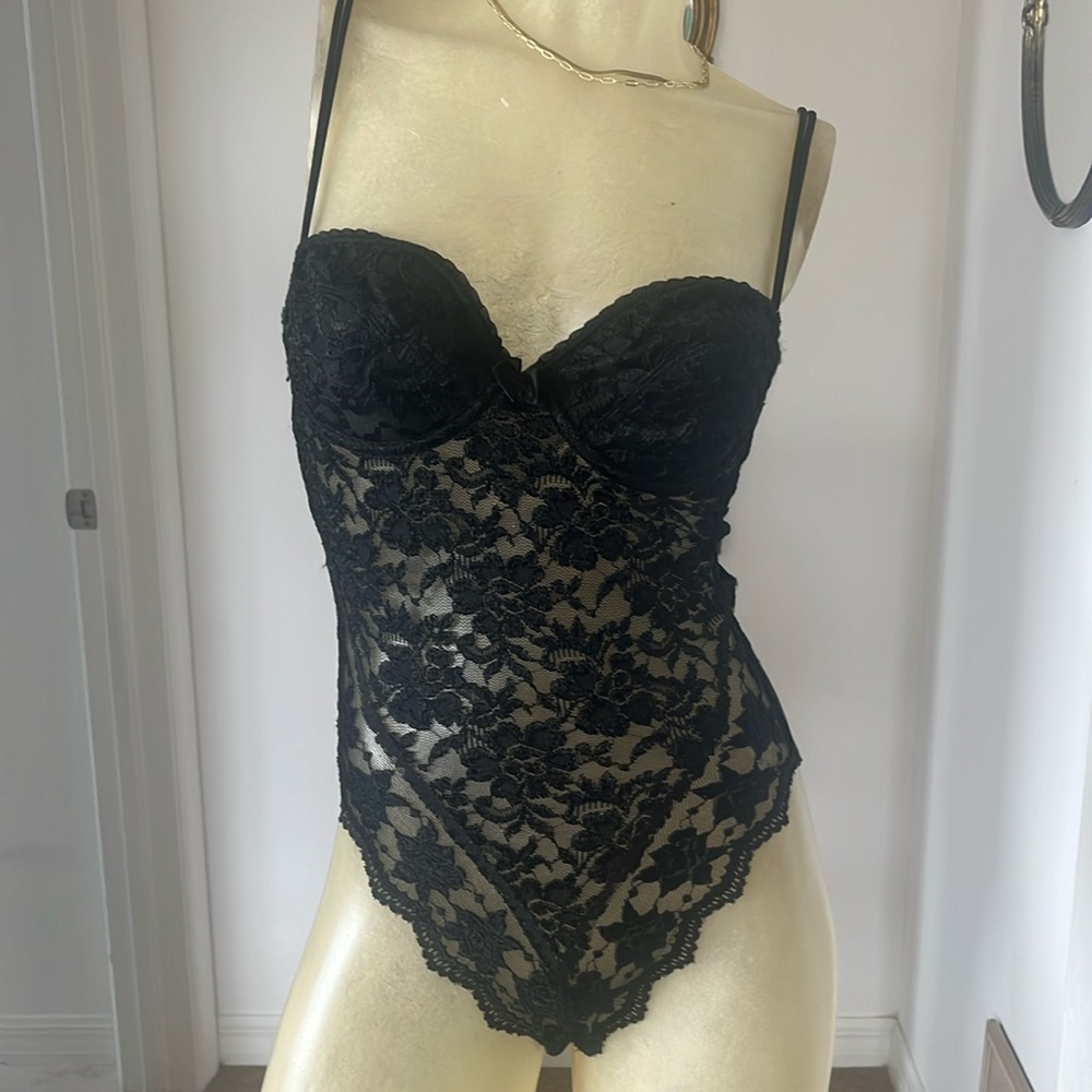 Vintage Lily of France Black Lace Bodysuit